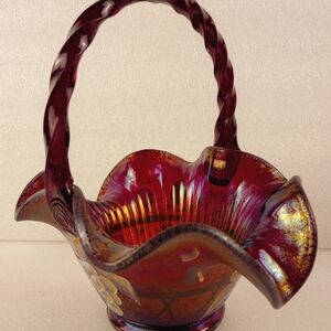 Fenton Red and Gold Glass Basket